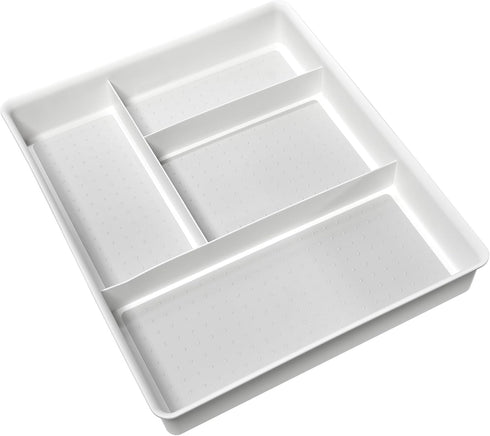 Madesmart Classic 4-Compartment Drawer Organizer, Plastic Multipurpose Storage Bin for Drawers, White Gadget Tray.