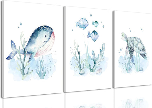 Wodkwq Ocean Nursery Canvas Wall Art,Nursery Wall Decor,Kids Bathroom Decor,Under The Sea