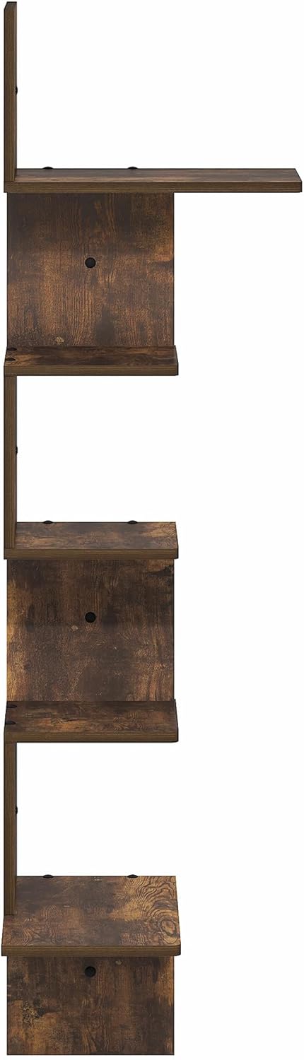5-Tier Furinno Rossi Corner Floating Shelves for Wall, Corner Rectangular Wall Shelf, S-Shape Radial Floating Book