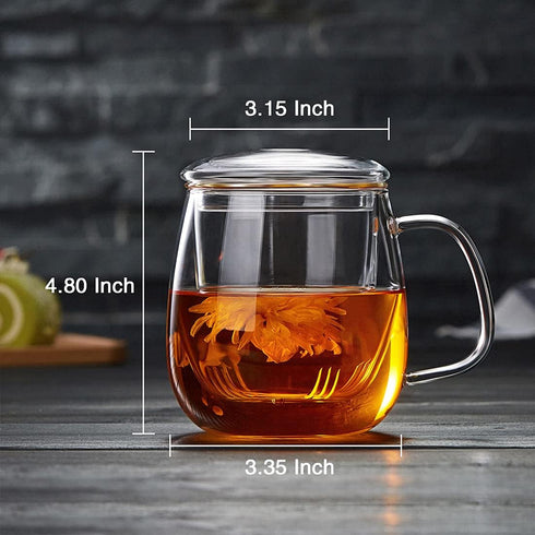 17.6oz/520ml DOPUDO Glass Tea Cup with Infuser and Lid, Large Borosilicate Teacup,Tea Glass, Clear Mug for Loose Leaf