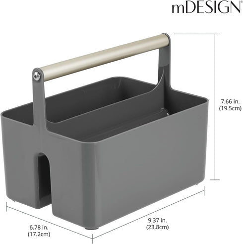 mDesign Plastic Shower Caddy Storage Organizer Utility Tote - Divided Bin for Bathroom, Dorm, Kitchen, Dark Gray