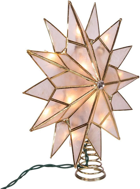 Kurt S. Adler UL3141 9.84" Brass Plated 7-Point Double Tip Capiz Star Tree Topper with Center Gem