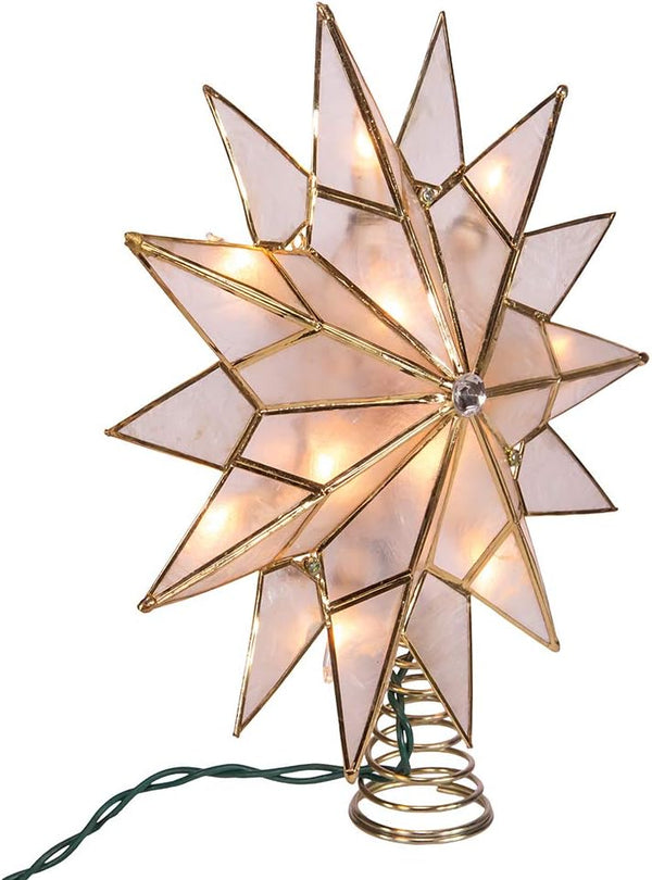 Kurt S. Adler UL3141 9.84" Brass Plated 7-Point Double Tip Capiz Star Tree Topper with Center Gem