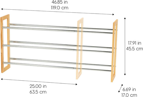 3-Tier 15 25" 46" Closet, IRIS USA Shoe Rack, Up to Pairs, - L Extendable Shoe Shelf, for Entryway Mudroom, Extendable