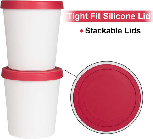 Set 2 (1 DUNCHATY Ice Cream Containers for Homemade Ice Cream, BPA-Free Reusable Freezer Storage Tubs with Airtight
