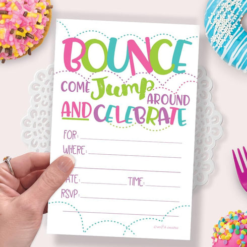 Girl Bounce House or Jumping Party Invitations, 20 Count with Envelopes for Jump Party Invites