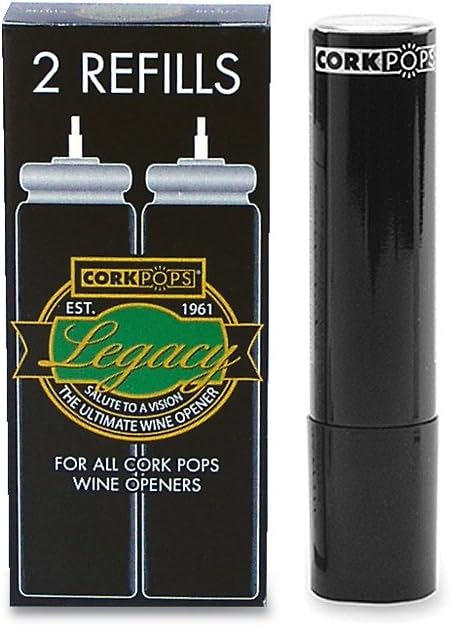 Cork Pops Wine Bottle Opener Refill Cartridges, 2 Per Box - Eco-Friendly Low-Pressure