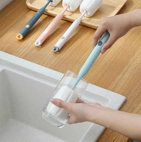AKOAK Sponge Cleaning Brush 1 Pack, Plastic Handle Baby Bottle Brush, 360 Degree Rotation, Light Blue Household