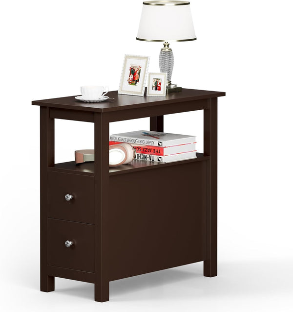 ZENY Narrow End Table Side Table with Drawer and Open Shelf Sofa