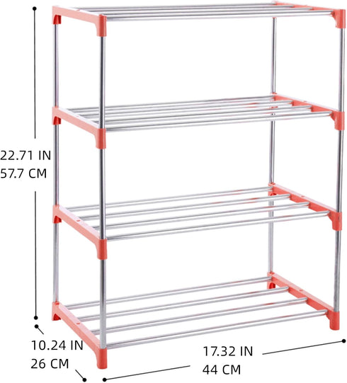 4-Tier Stackable Small Shoe Rack, Lightweight Storage Organizer for Entryway, Hallway & Closet (Pink)