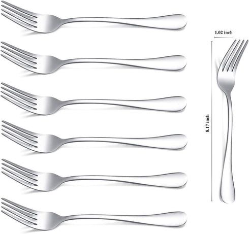 Kyraton Dinner Fork Set of 6, Stainless Steel 8.17 Inch Forks Silverware
