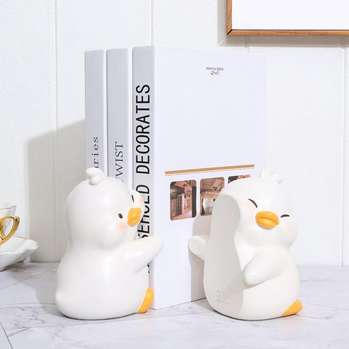 Cute Hug Ducks Decorative Bookends, Unique Book Ends to Hold Books Creative Resin Book Holder Stopper for Home Office