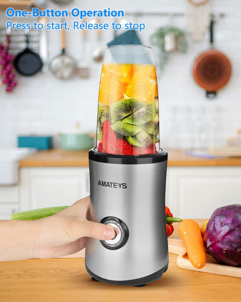 Personal Blender with Button,350W Professional Kitchen Blender for Smoothies and Shakes,17oz Portable Smoothie Blender,Easy Cleaning&Operation,Suitable for Carrying or Storage by amateys