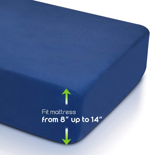 COSMOPLUS King Fitted Sheet Only, 4 Way Stretch Micro-Knit, Snug Fit for Standard Mattress and Air Bed, Navy