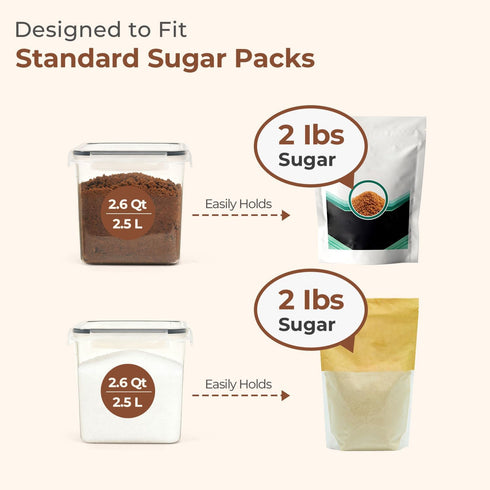 Set 2 (2.5L/2.6Qt), Sets ComSaf Brown Sugar Container of Airtight Food Storage Containers with Lids and Terra Cotta