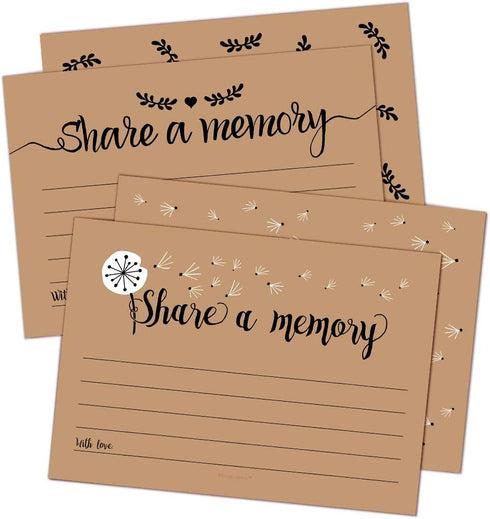 50 Share A Memory Cards for Celebration of Life, Memorial, Funeral, Retirement, Birthday, Wedding - 2 Rustic Designs