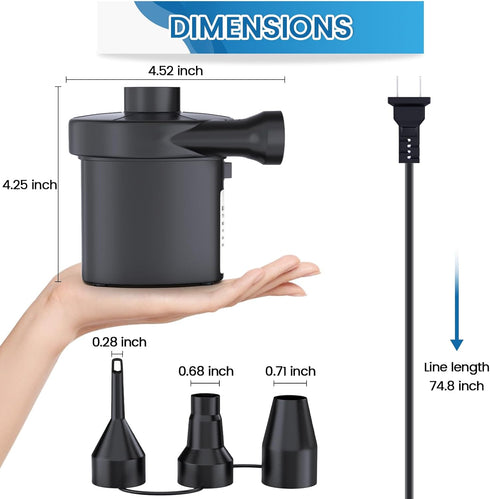 3 Nozzles, Swimming Electric Air Pump for Inflatables, VANNPOOY Portable Air Mattress Pump, Quick Inflate Deflate Plug