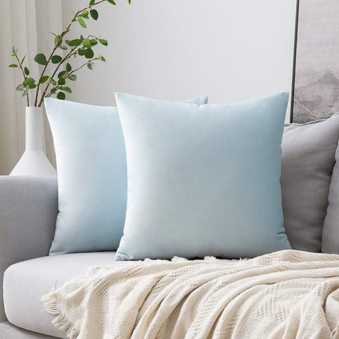 MIULEE Pack of 2 Velvet Pillow Covers, 18x18 Inch Soft Solid Cushion Case for Spring Sofa & Bedroom, Baby Blue