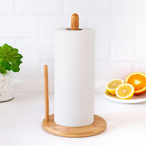 Bamboo Paper Towel Holder, Natural Bamboo Wooden Countertop Standing Paper Towel Holder,