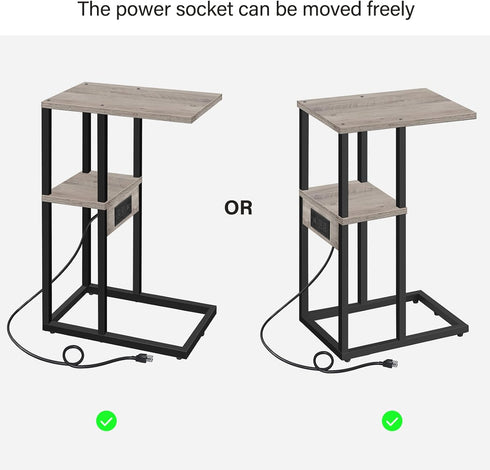 V1TB01BG043 TUTOTAK C Shaped End Table with Charging Station, Side Table for Small Spaces, Living Room, Bedroom