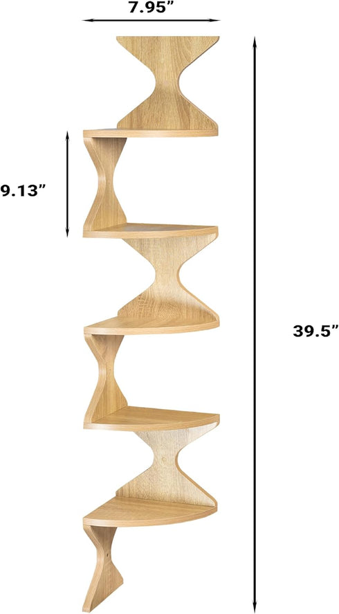 5 5 Zigzag Corner Shelf, Wood Corner Wall Shelf, Tier Floating Corner Shelves for Small Space Storage, Corner Bookcase