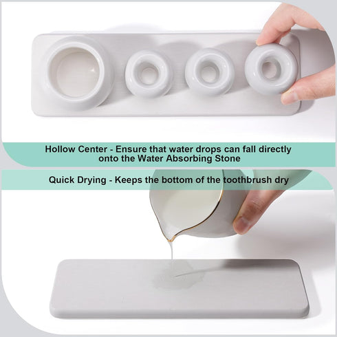 Dersyer 4 Pack 1 Pack Countertop, Mini Ceramic Toothbrush Holder Stand with Water Absorbing Stone for Bathroom Vanity