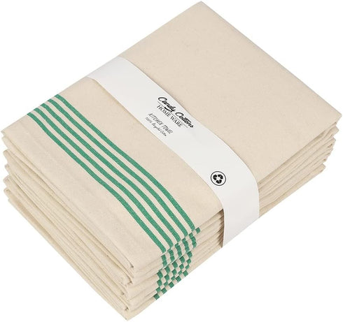 Stripe Kitchen Towels Decor, 18x28 in Cotton Dish Towels, Boho Embroidery Festive Gift Set of 6 (Green)