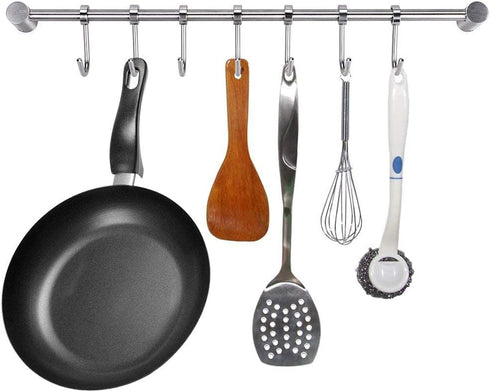 304 Stainless Steel Kitchen Utensil Racks, 15" Wall Mounted with 7 Sliding Hooks Hangers