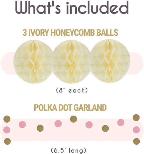 EpiqueOne 22-Piece Tissue Paper Pom Poms Party Set, Pink, Gold & Ivory for Birthdays, Showers & More