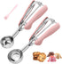 JETONN Cookie Scoops for Baking Set of 2, Pink Handle 18/8 Stainless Steel