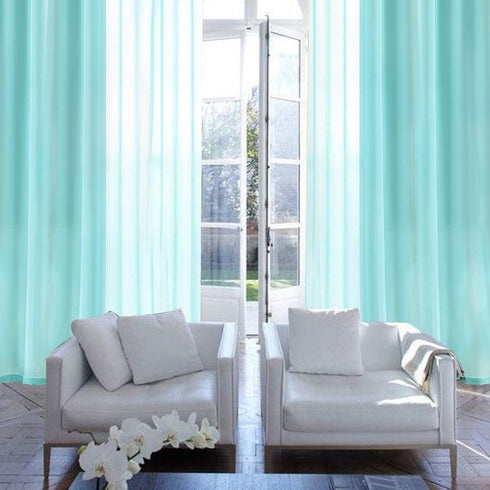 MIULEE 2 Turquoise Semi Sheer Window Curtains, Aqua Blue Linen Textured Grommet Top Drapes for Bedroom Living Room