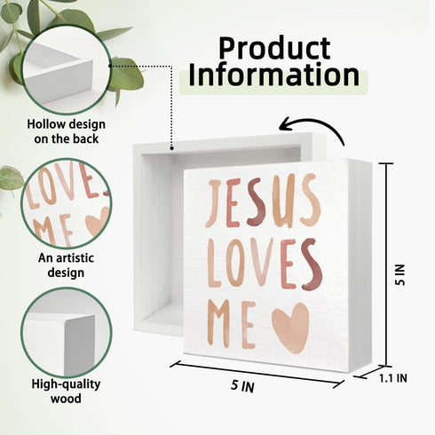5x5 Baby Girls Nursery Decor - Jesus Loves Me Christian Gifts Wood Sign Wall Art Decoration, Boho Neutral Bible Verse