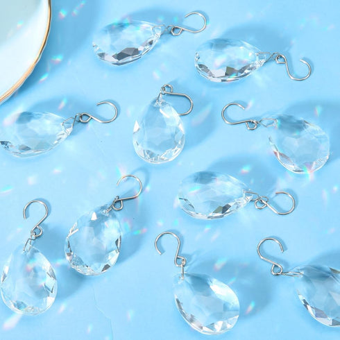 10pcs 38mm Crystal Suncatcher, Hanging Clear Teardrops Crystals Chandelier Parts Prisms Pendants with Hook for Windows