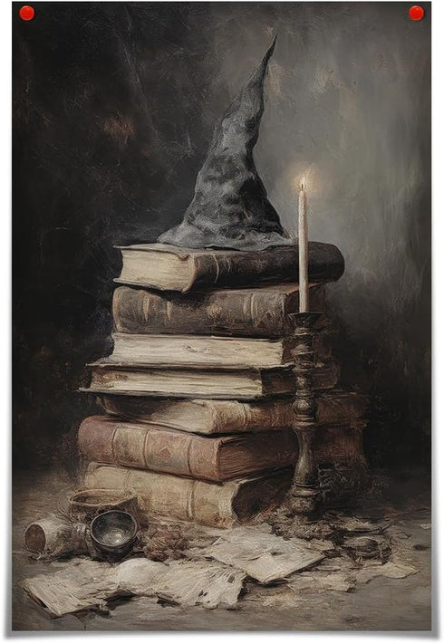 Vintage Dark Academia Halloween Canvas Wall Art Poster - Gothic Victorian Witchy Creepy Haunted House Art, 12x16in