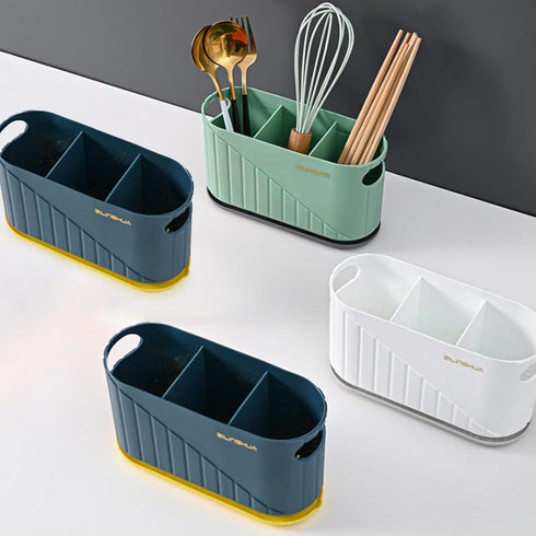 Kitchen Cutlery Drainer Utensil Holder, Wall-Mounted Storage Box, Flatware Organizer for Countertop, Green