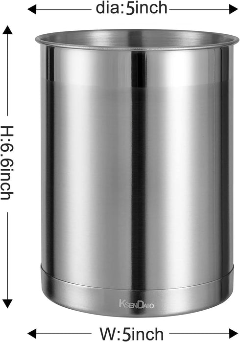 KSENDALO Stainless Steel Utensil Holder, 6.6inch Tall Canister for Silverware Storage, Silver