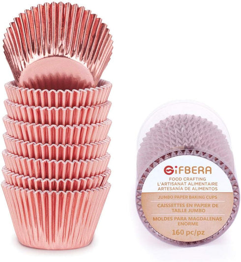 Gifbera Jumbo Metallic Rose Gold Foil Cupcake Liners, 160-Count