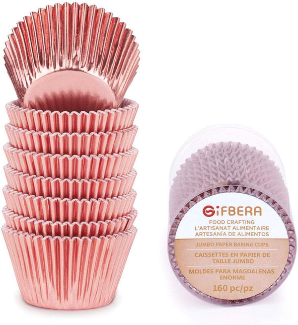 Gifbera Jumbo Metallic Rose Gold Foil Cupcake Liners, 160-Count