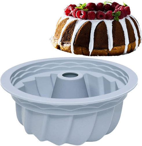 Silicone Buntz Cake Pan, 9.5 Inch Nonstick Fluted Baking Mold for Cakes (Grey)
