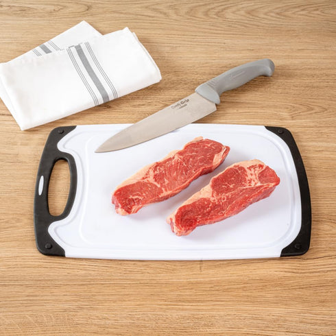 Comfy Grip 3-Piece Cutting Board Set, Food-Grade Kitchen Boards with Deep Juice Grooves, White and Black