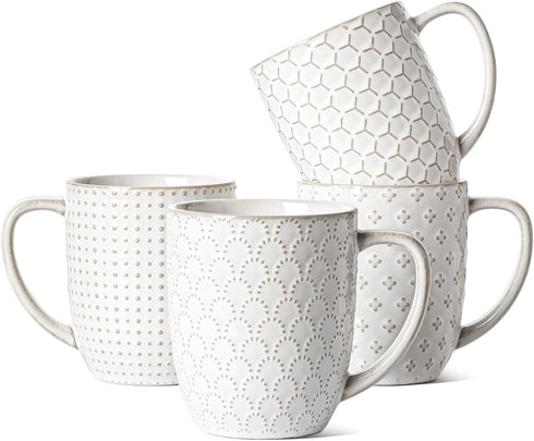 LE TAUCI Coffee Mugs 16 oz,Ceramic Mug Set, Embossment Cups for Latte,