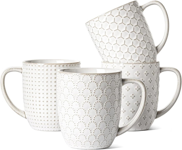 LE TAUCI Coffee Mugs 16 oz,Ceramic Mug Set, Embossment Cups for Latte,