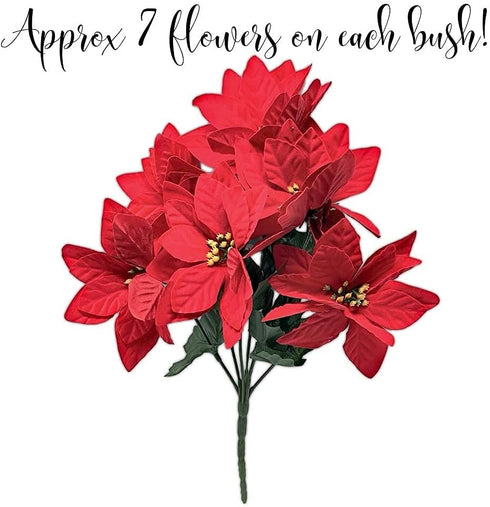BANBERRY DESIGNS Poinsettia Picks - Set of 7 Red Christmas Flowers, 11" H Poinsettia Flower Bunch