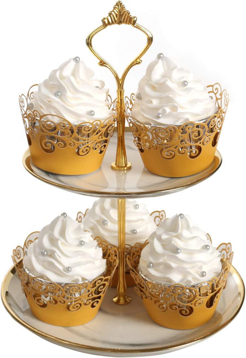 Cupcake Wrappers, KPOSIYA 100 Pack Cupcake Wraps Filigree Artistic Bake Cake Paper Cup Little Vine Laser Cut Liner Baking Cups Muffin Case Trays for Wedding Party Birthday Decoration (100, Gold) by KPOSIYA