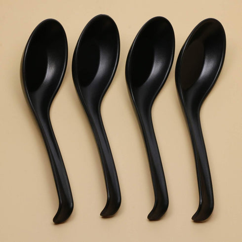 4 Pieces Black Plastic Soup Spoons, Japanese Soup Spoons, Rice Spoons, Chinese Wonton Soup Spoons