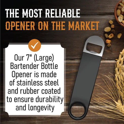 Bartender Bottle Openers, 3 Pack Beer Bottle Openers by Premium Cold One, Rubber Coated Stainless Steel