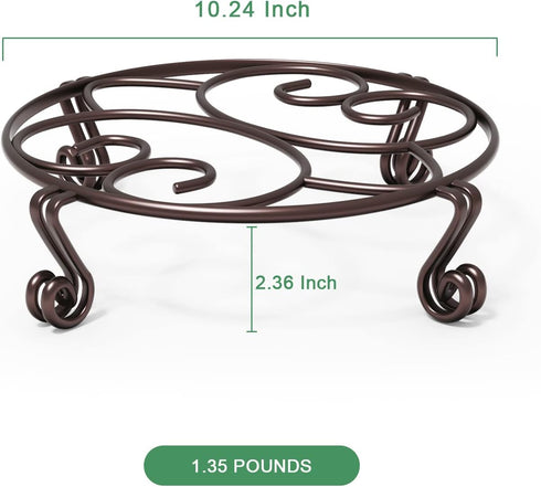 2 Pack Brown,10.2 Inches Yimobra Plant Stand for Flower Pot Heavy Duty Potted Holder Indoor Outdoor Metal Rustproof