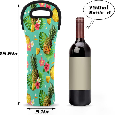 Tropical Pineapple Pattern Wine Bag Neoprene Wine Tote Bags Leakproof Travel Wine Tote with Handle Reusable Cooler Bag for Picnic Travel Birthday Parties Barbecues Wine Lover Gift