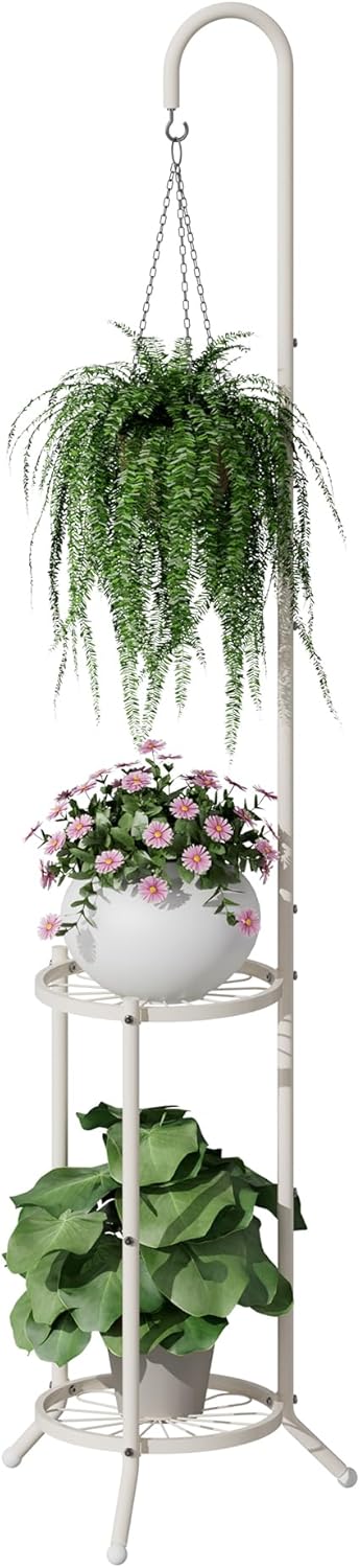 2-Tier Hanging Plant Stand, Heavy Duty Metal Planter Rack - Space Saving