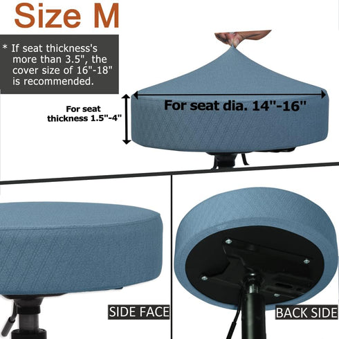 4 Dia.14-16" Blue-Set 4 BUYUE Pcs Bar Stool Covers, Luxury Fabric Round Stretchy Crease-Resistant Washable Jacquard